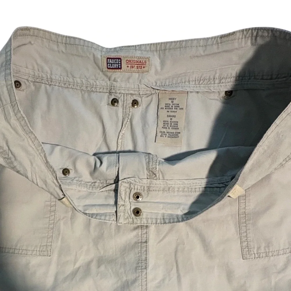 Faded Glory Originals Khaki Cargo Mini Skirt Washed Stone Cotton Size 10 Missy - Picture 5 of 5